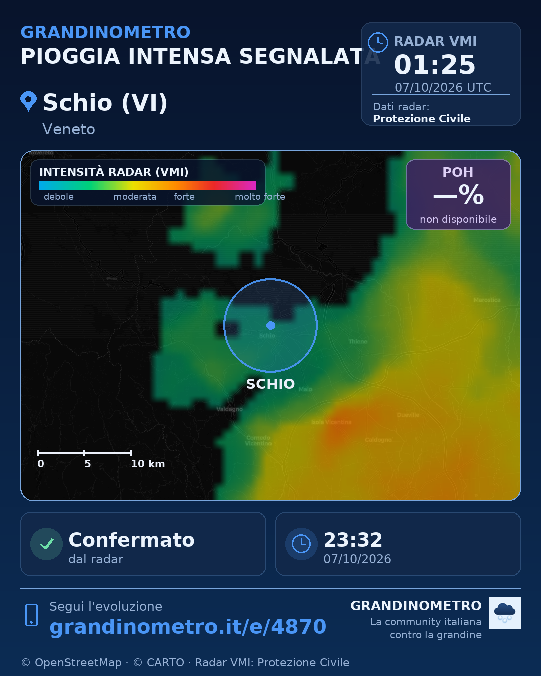 Mappa dell'evento: pioggia intensa a Schio (VI)