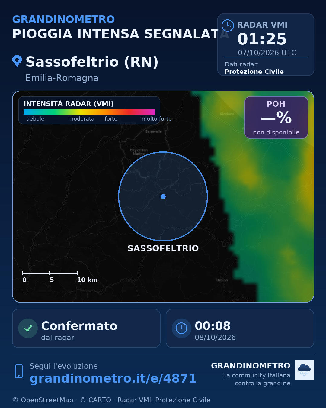 Mappa dell'evento: pioggia intensa a Sassofeltrio (RN)
