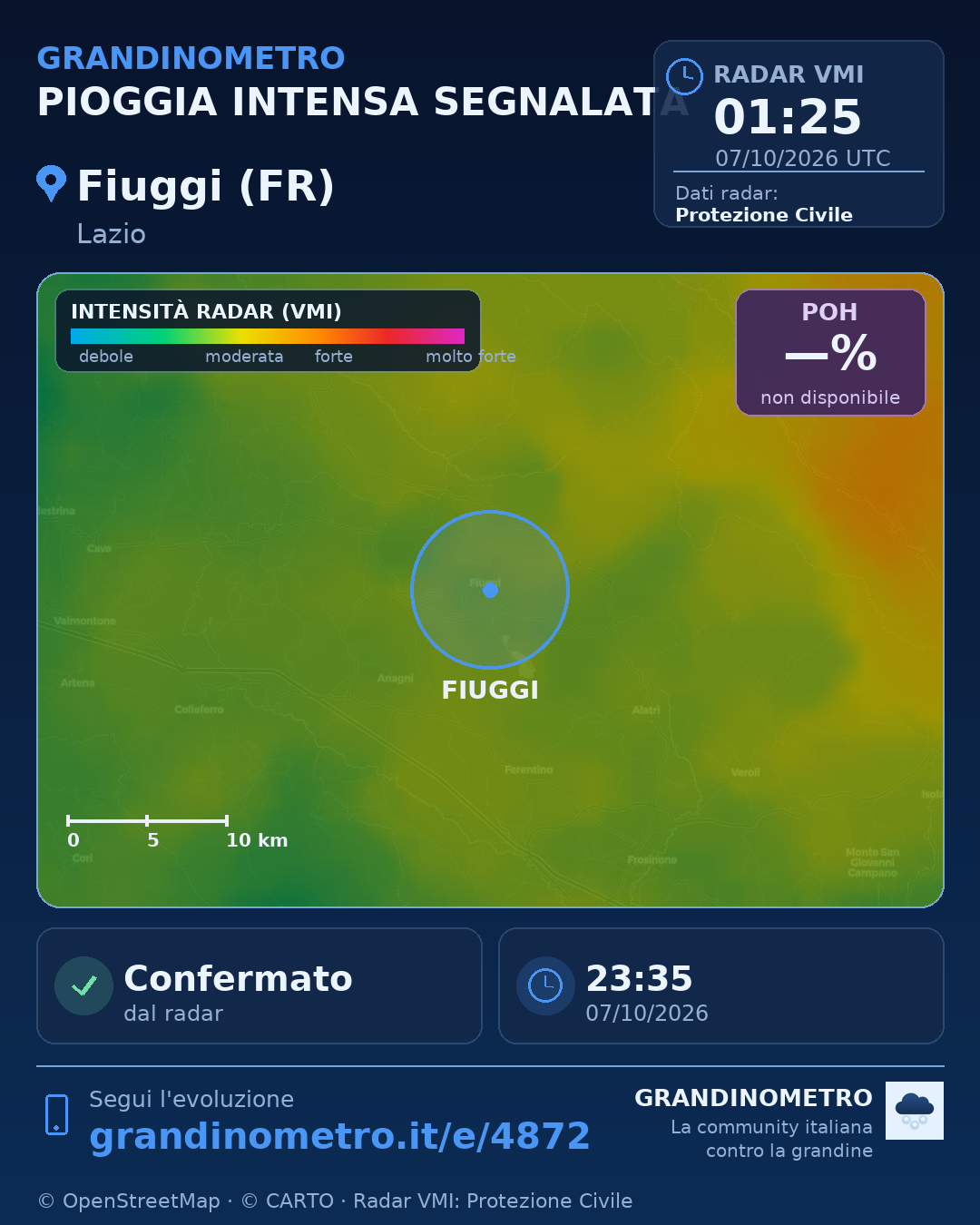 Mappa dell'evento: pioggia intensa a Fiuggi (FR)