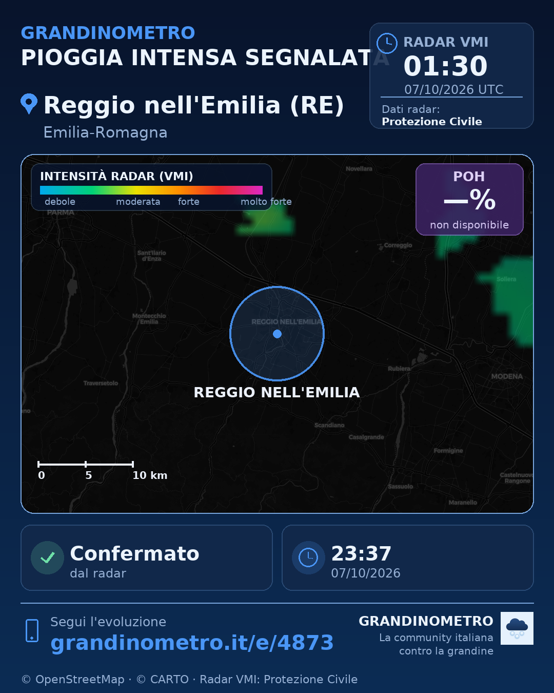 Mappa dell'evento: pioggia intensa a Reggio nell'Emilia (RE)