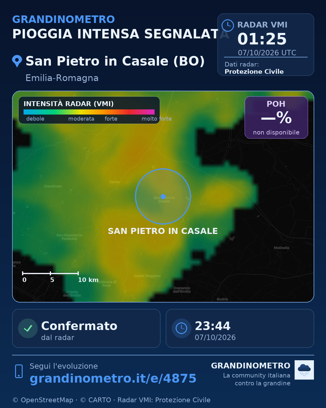 Mappa dell'evento: pioggia intensa a San Pietro in Casale (BO)