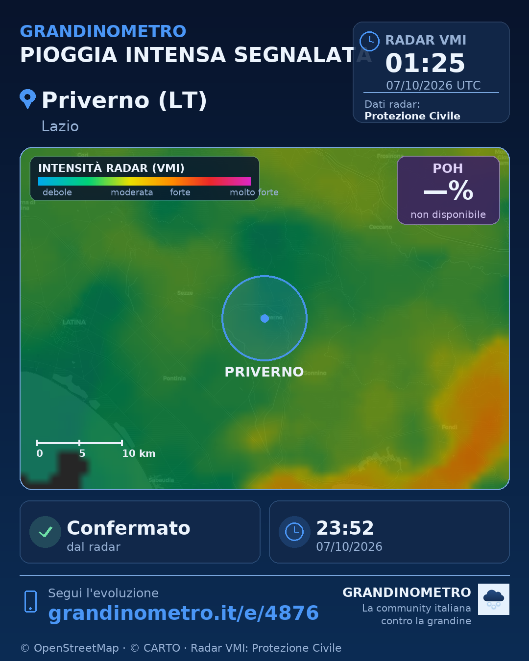 Mappa dell'evento: pioggia intensa a Priverno (LT)
