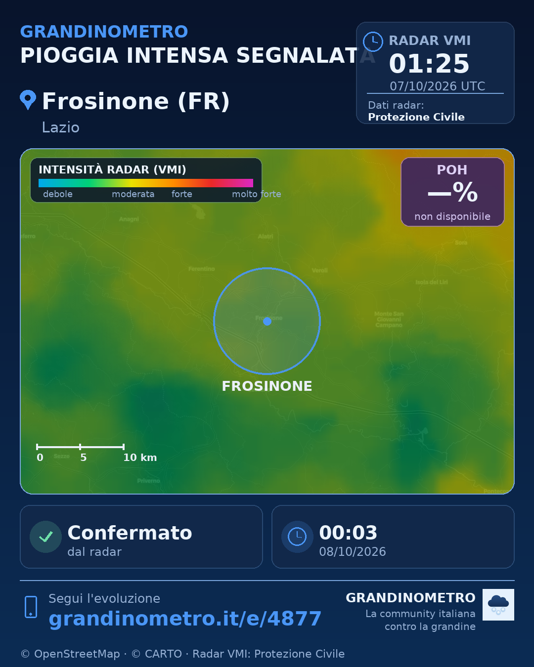 Mappa dell'evento: pioggia intensa a Frosinone (FR)