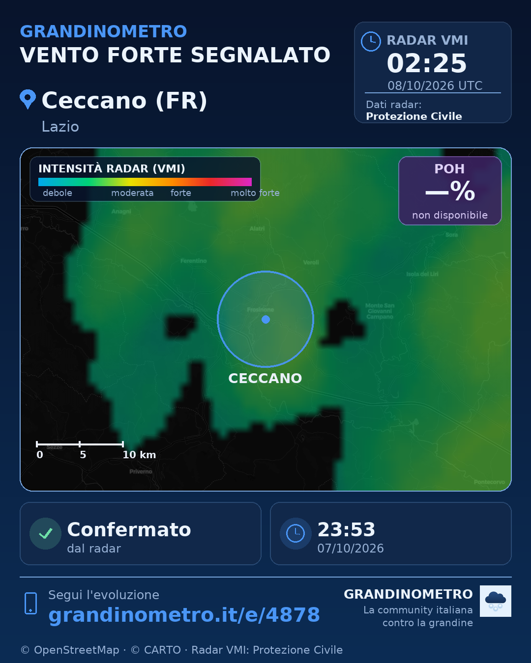 Mappa dell'evento: vento forte a Ceccano (FR)