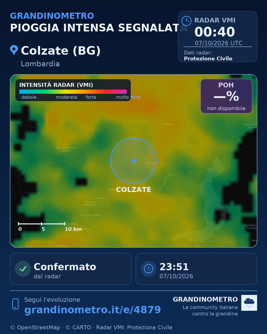 Mappa dell'evento: pioggia intensa a Colzate (BG)