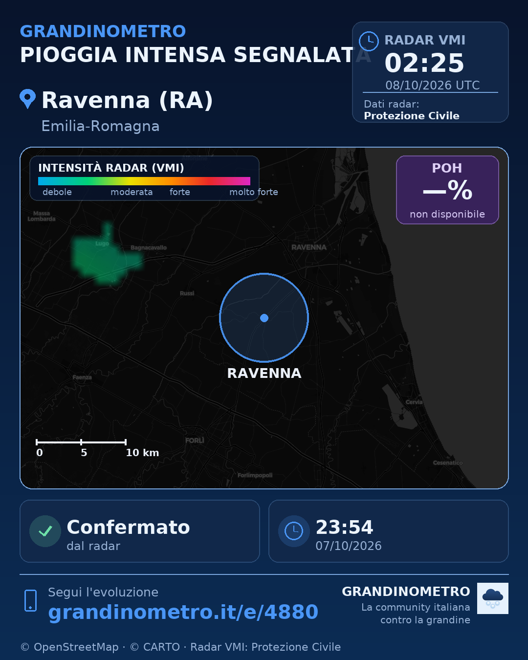 Mappa dell'evento: pioggia intensa a Ravenna (RA)