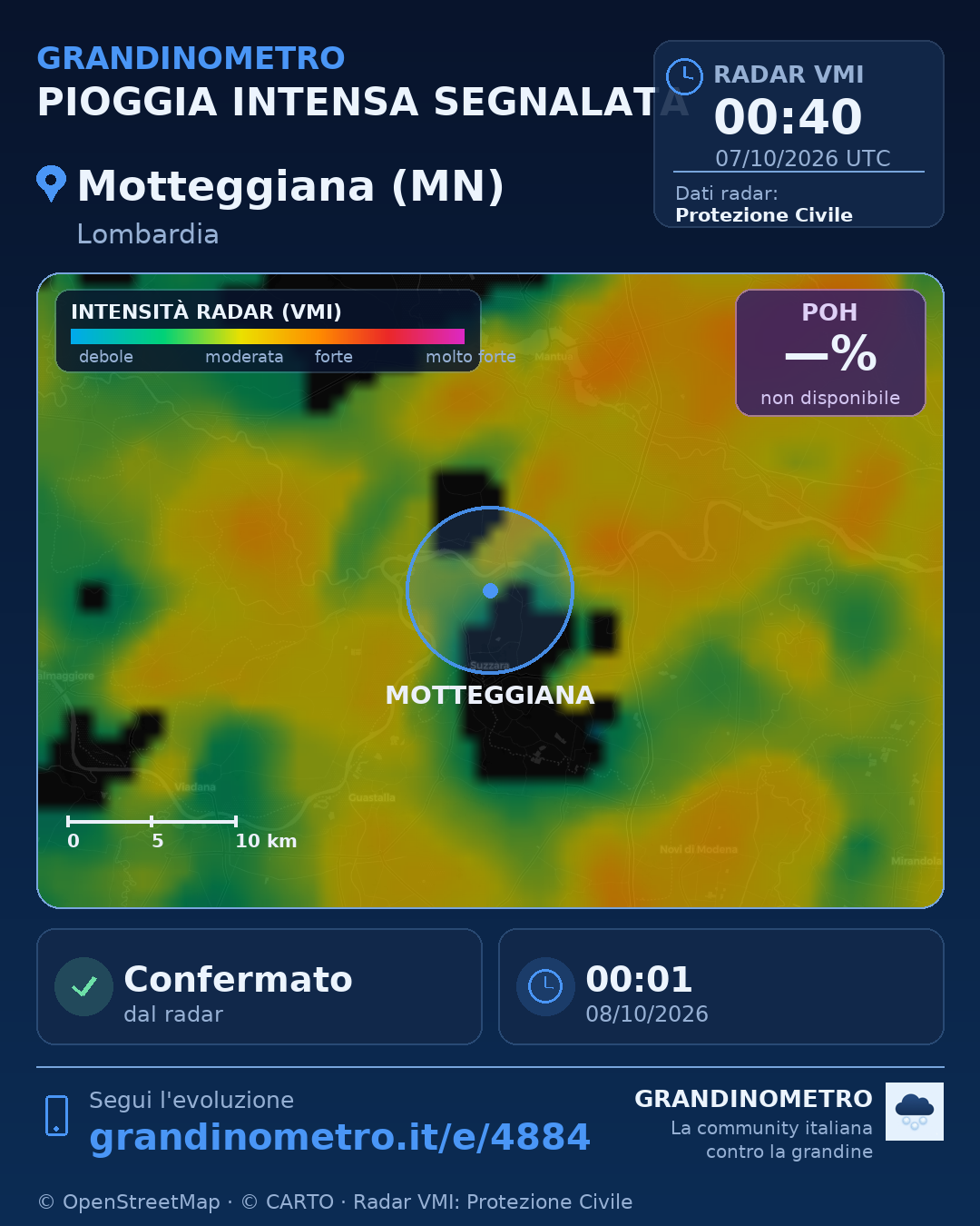 Mappa dell'evento: pioggia intensa a Motteggiana (MN)