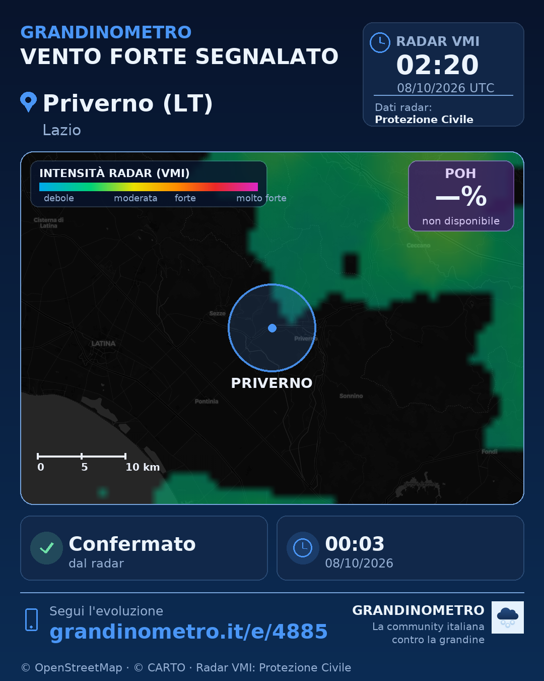 Mappa dell'evento: vento forte a Priverno (LT)