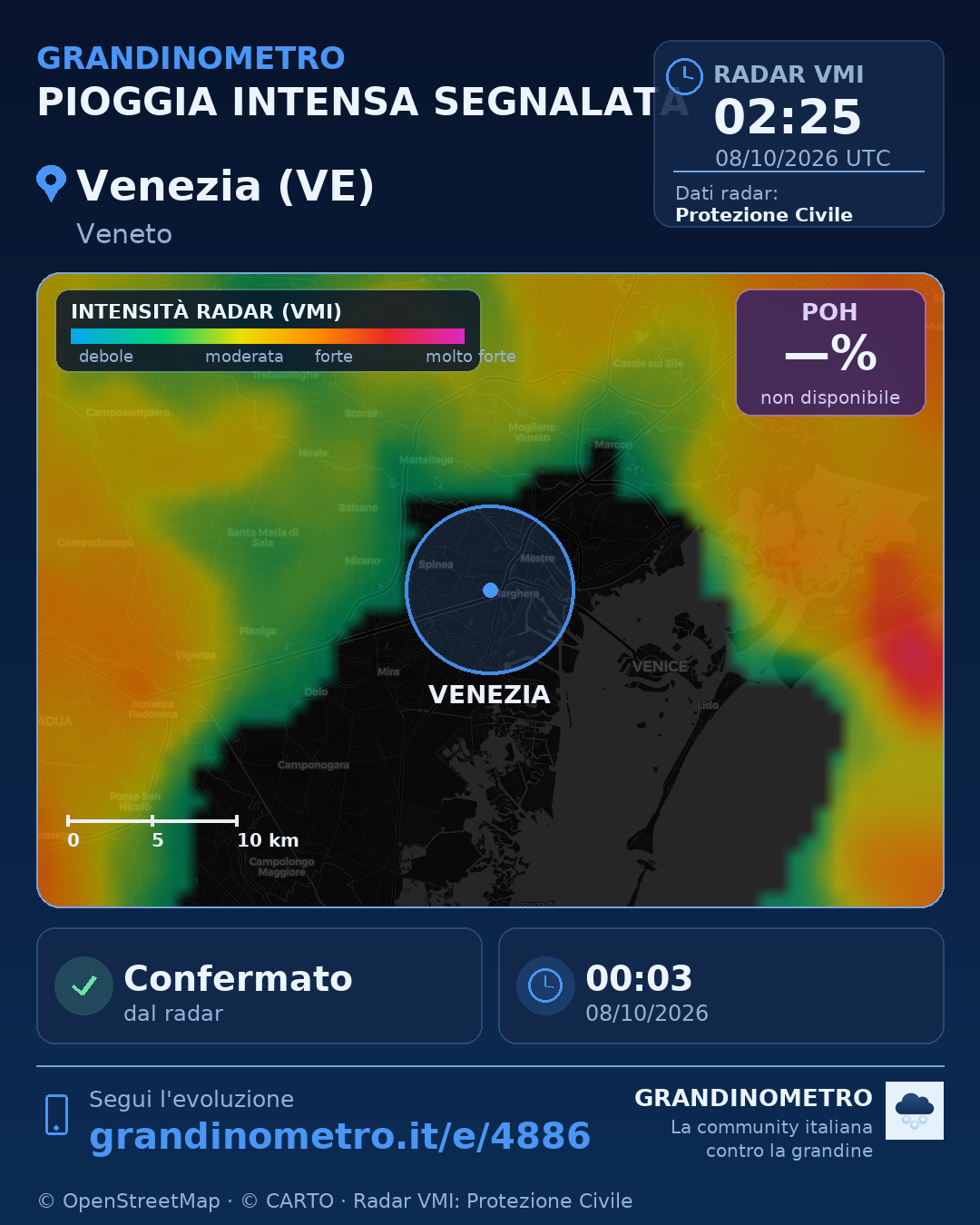 Mappa dell'evento: pioggia intensa a Venezia (VE)