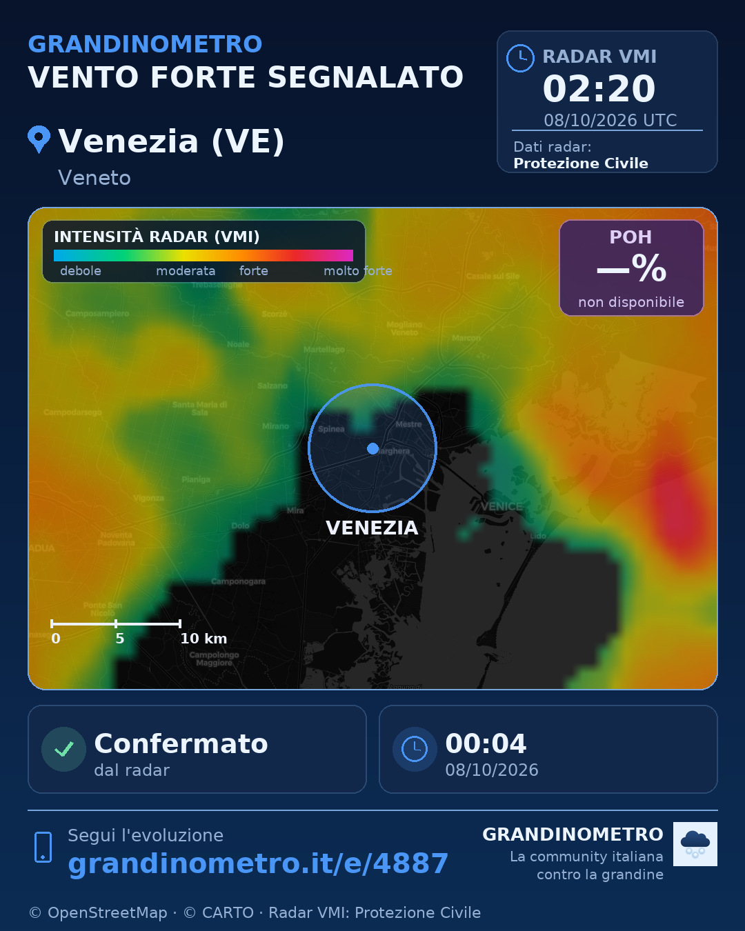Mappa dell'evento: vento forte a Venezia (VE)