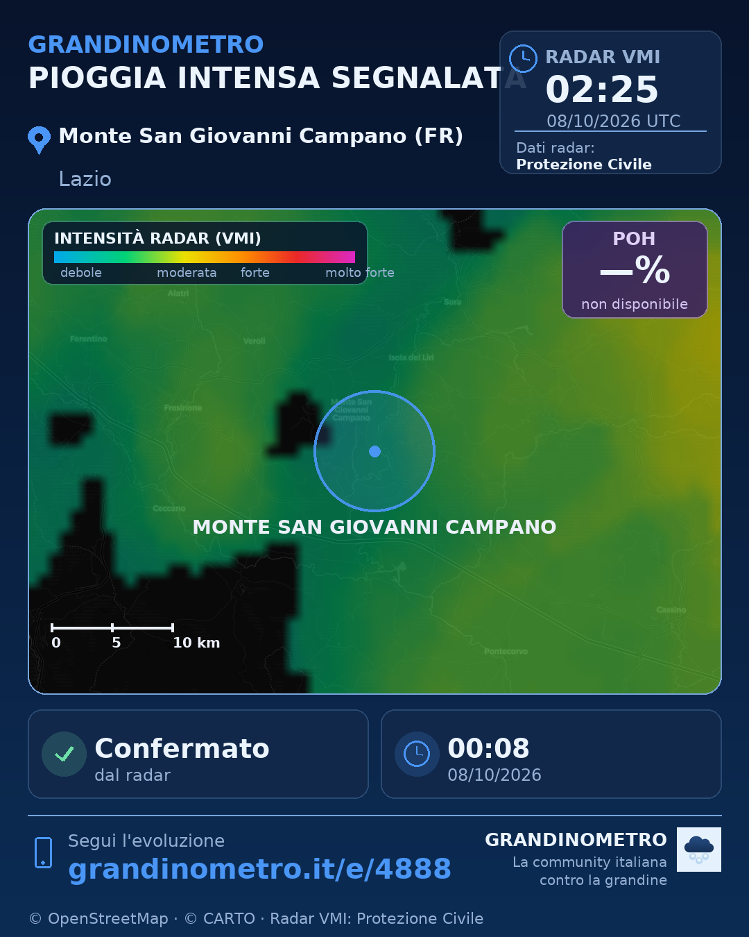 Mappa dell'evento: pioggia intensa a Monte San Giovanni Campano (FR)