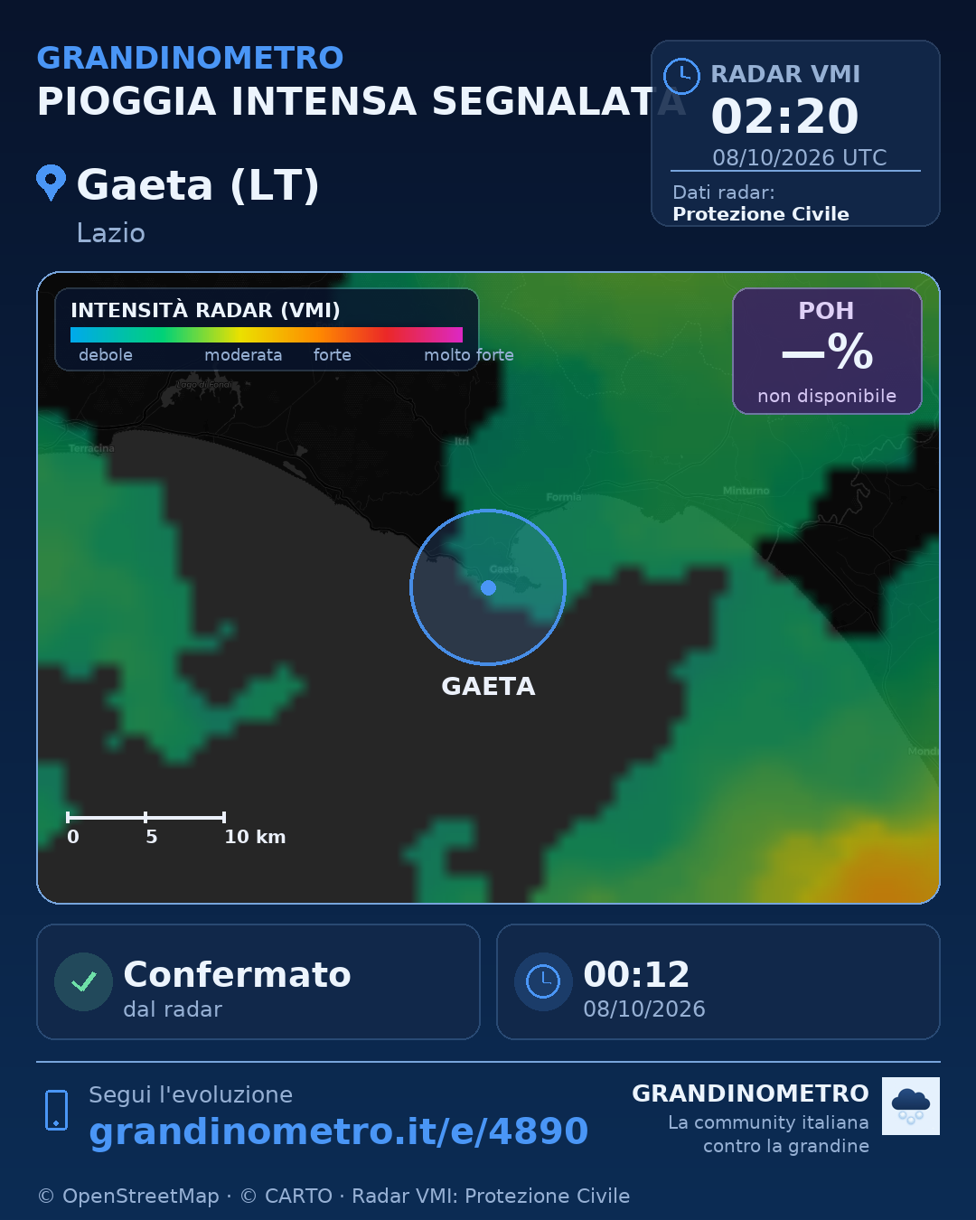 Mappa dell'evento: pioggia intensa a Gaeta (LT)