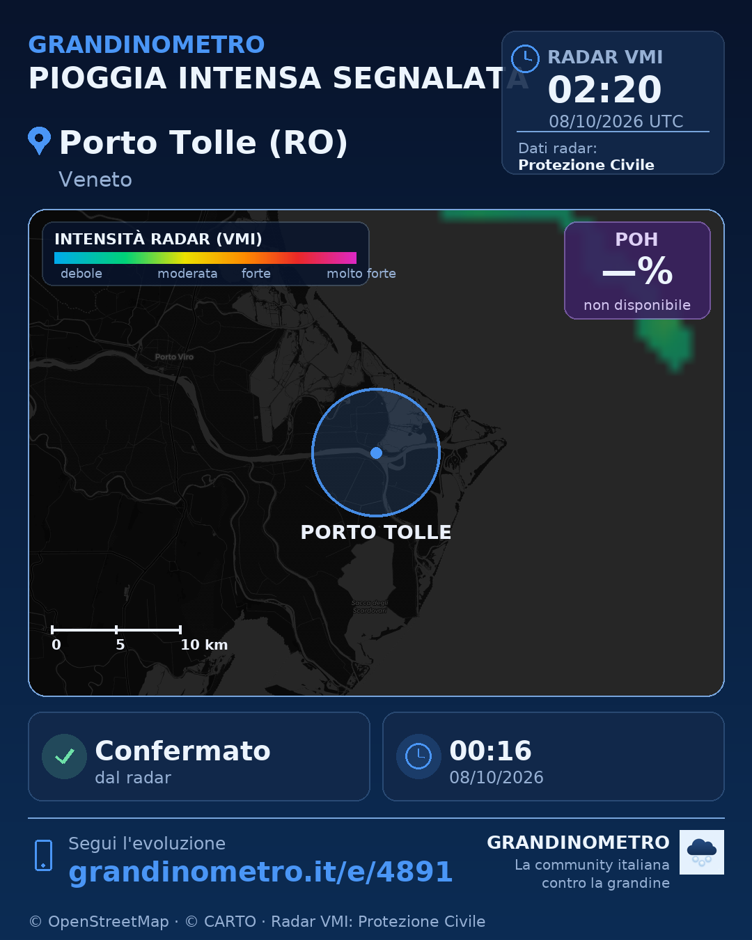 Mappa dell'evento: pioggia intensa a Porto Tolle (RO)