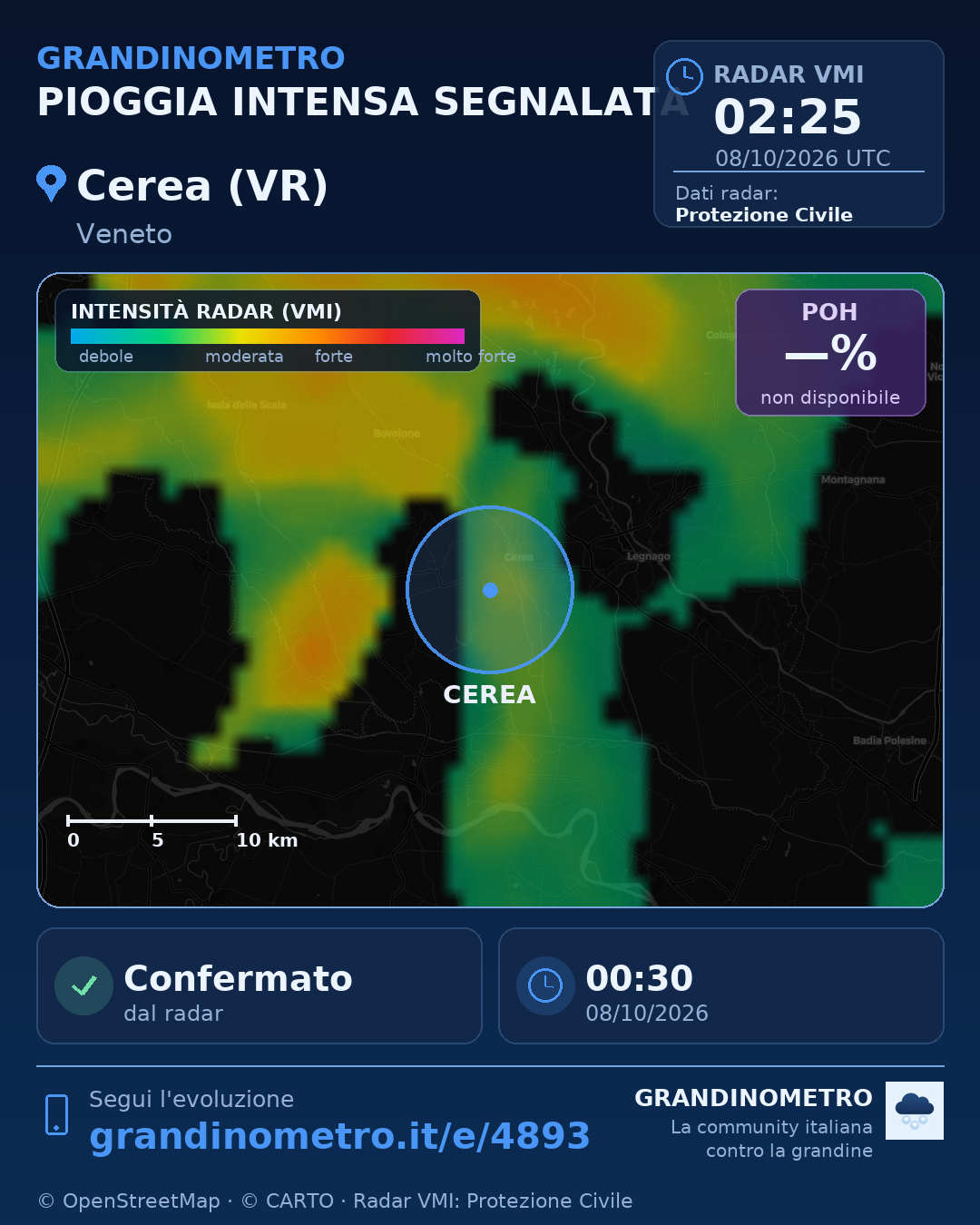 Mappa dell'evento: pioggia intensa a Cerea (VR)