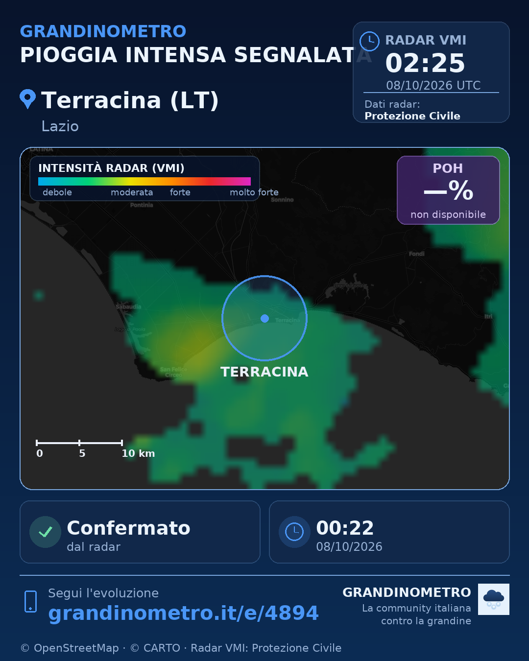 Mappa dell'evento: pioggia intensa a Terracina (LT)