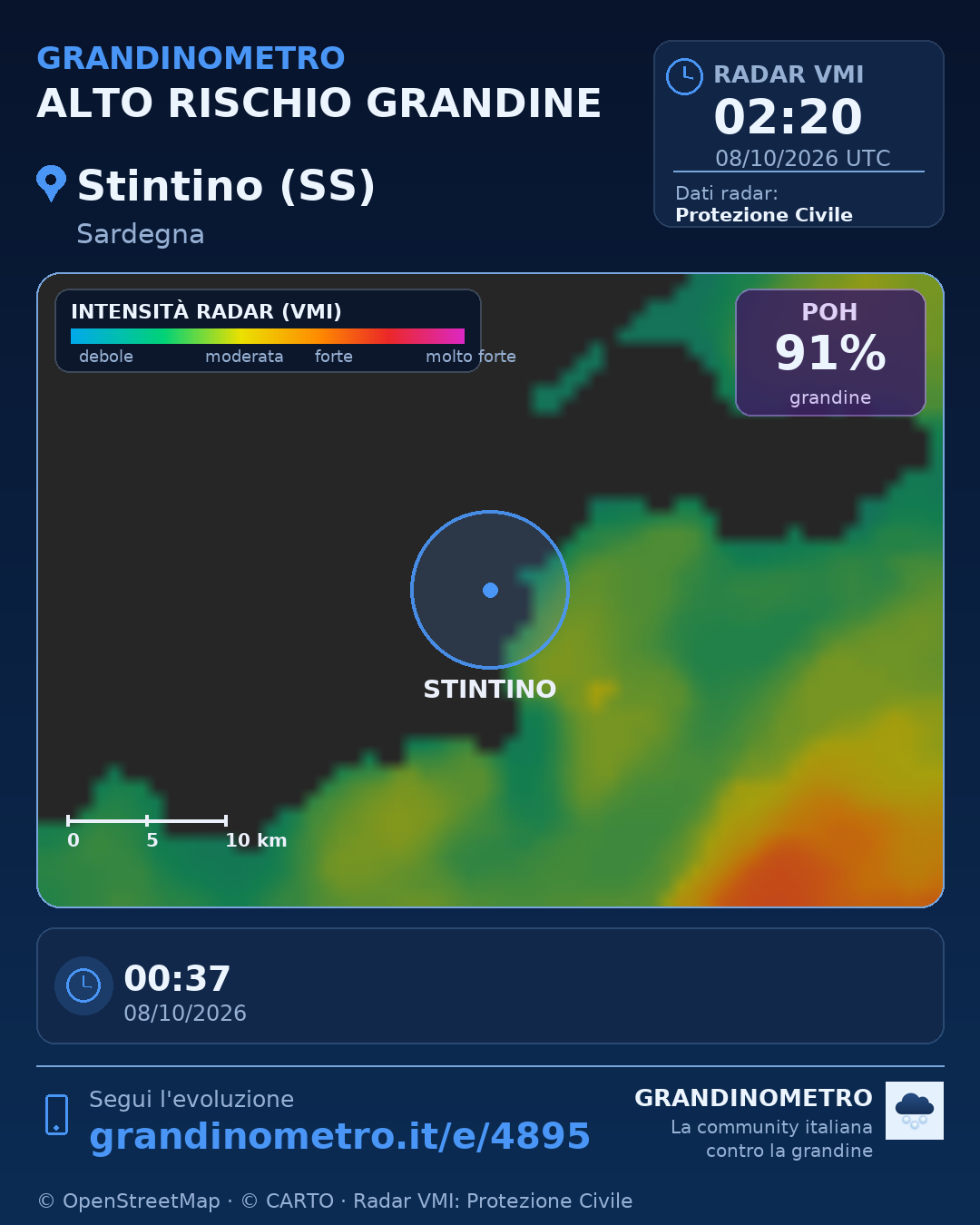 Mappa dell'evento: grandine a Stintino (SS)