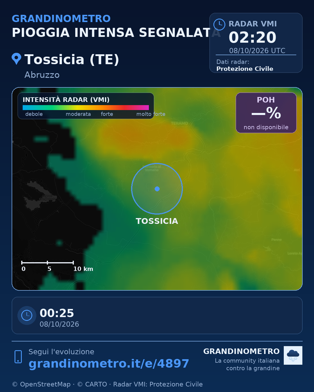 Mappa dell'evento: pioggia intensa a Tossicia (TE)