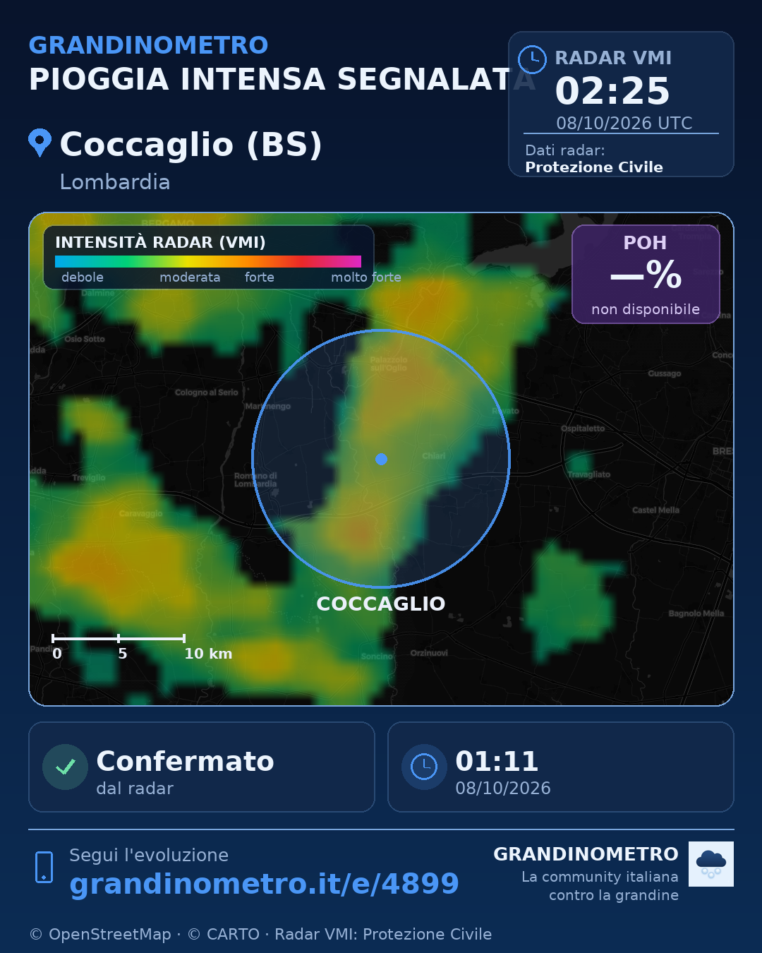 Mappa dell'evento: pioggia intensa a Coccaglio (BS)