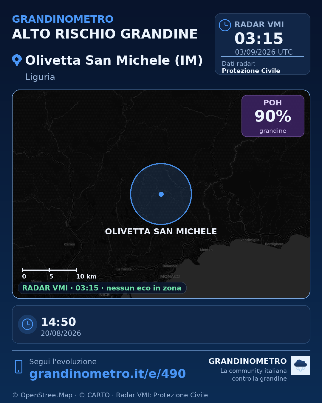 Mappa dell'evento: grandine a Olivetta San Michele (IM)