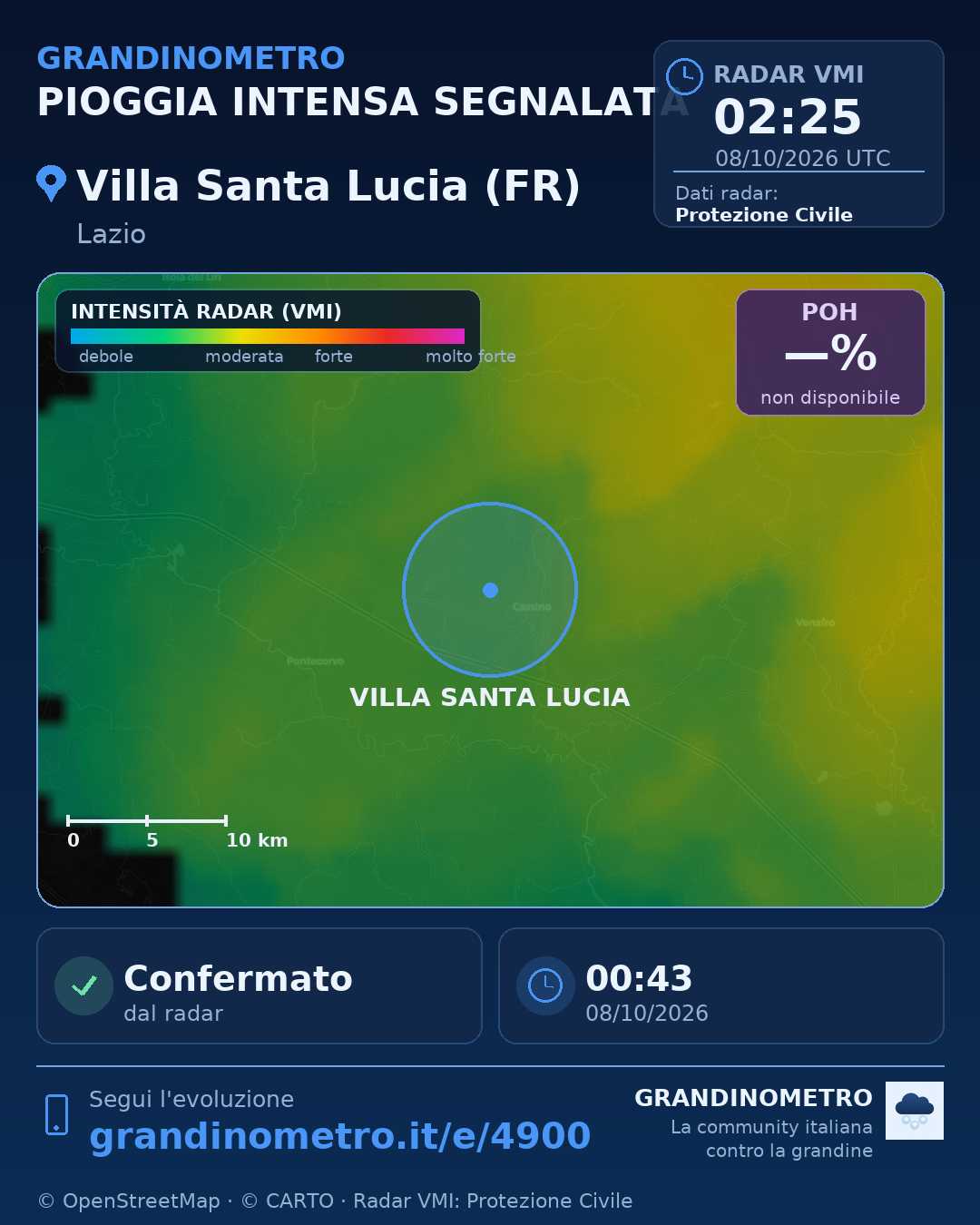 Mappa dell'evento: pioggia intensa a Villa Santa Lucia (FR)