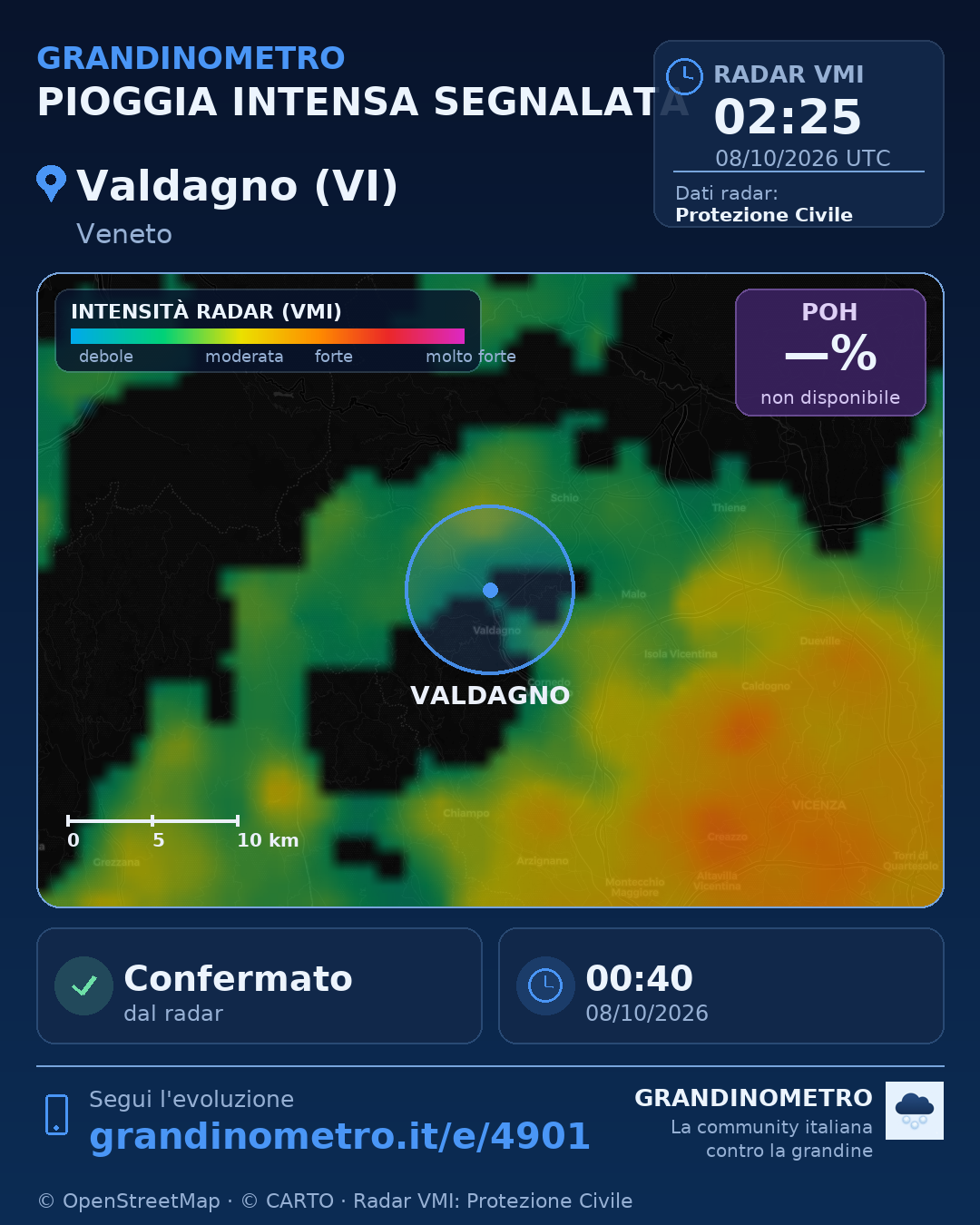 Mappa dell'evento: pioggia intensa a Valdagno (VI)