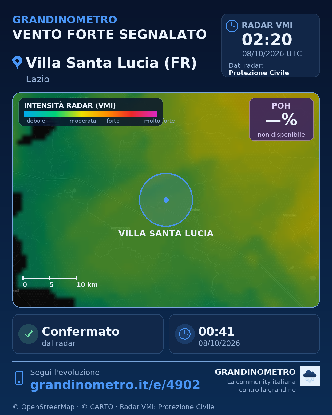 Mappa dell'evento: vento forte a Villa Santa Lucia (FR)