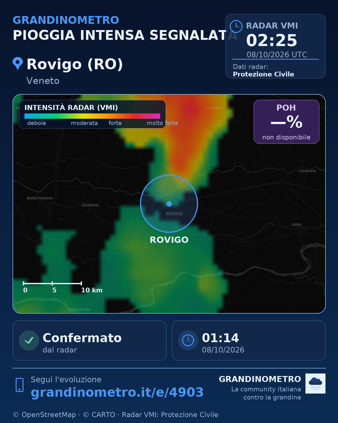 Mappa dell'evento: pioggia intensa a Rovigo (RO)