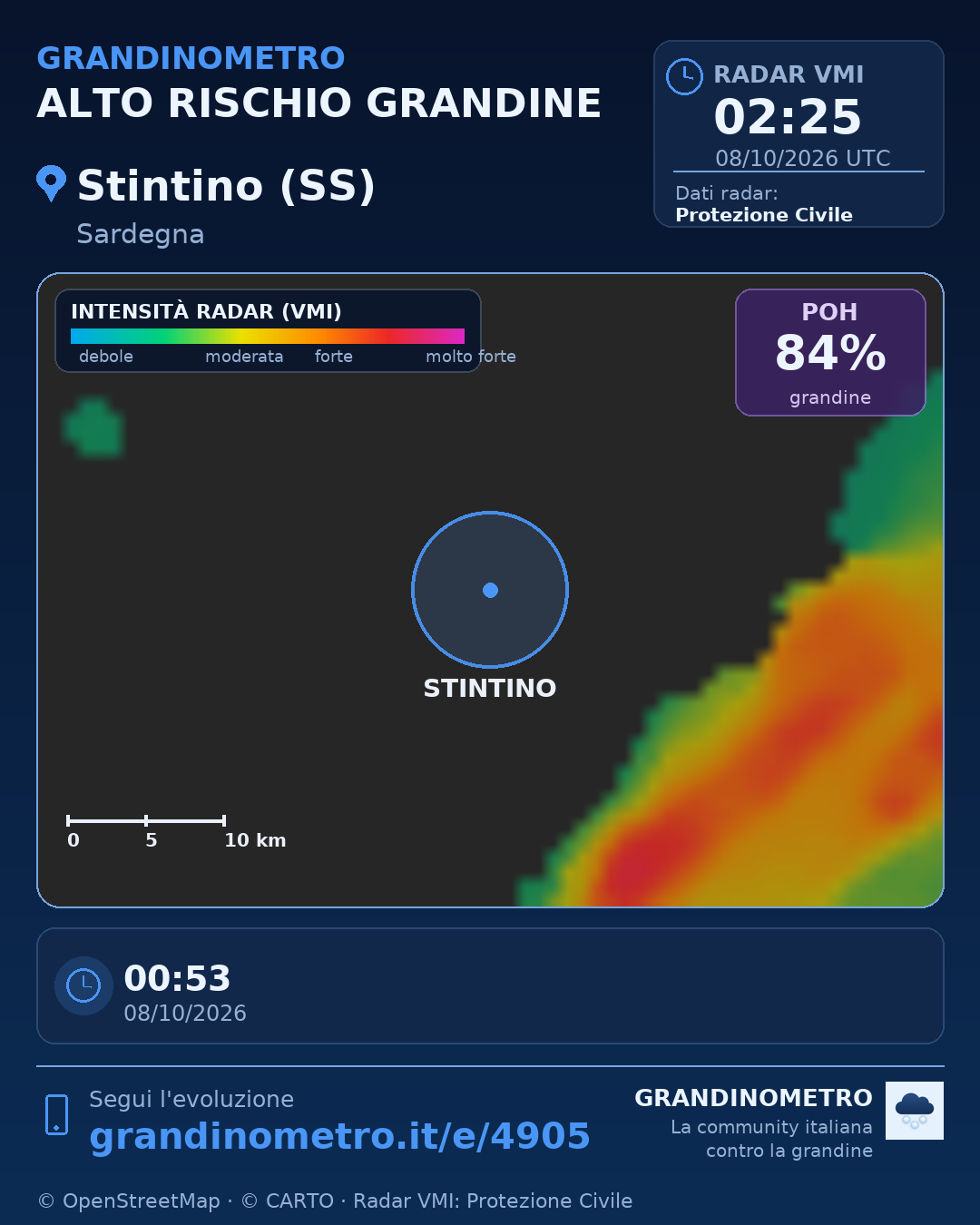 Mappa dell'evento: grandine a Stintino (SS)