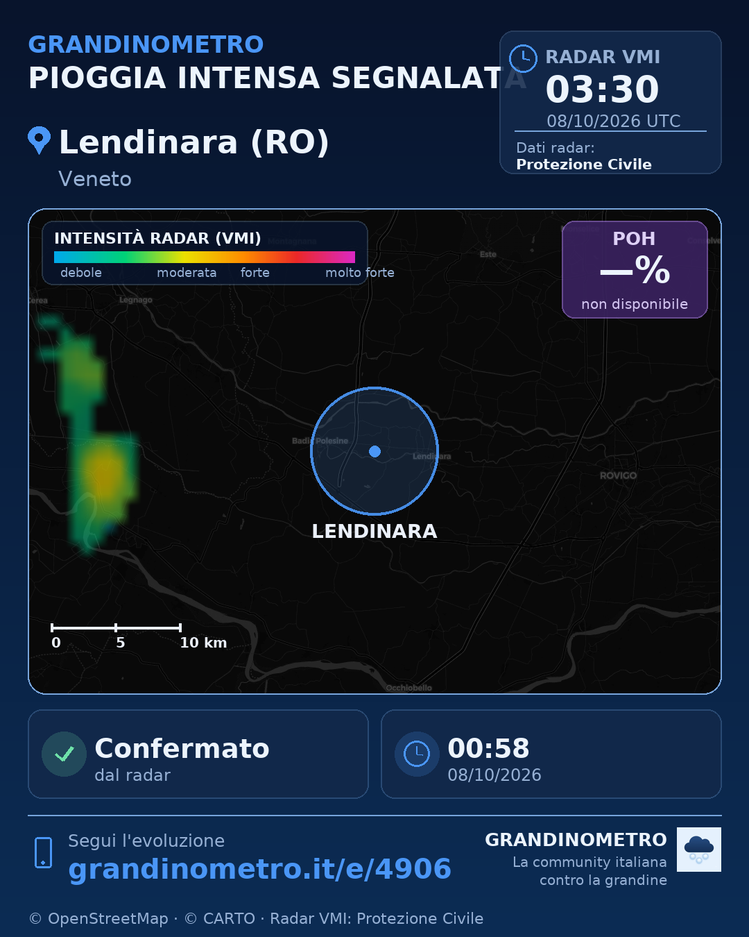 Mappa dell'evento: pioggia intensa a Lendinara (RO)