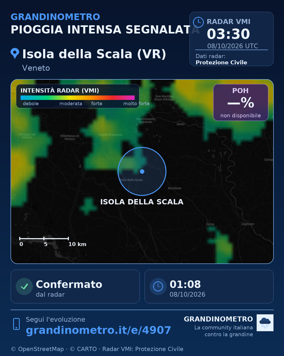 Mappa dell'evento: pioggia intensa a Isola della Scala (VR)