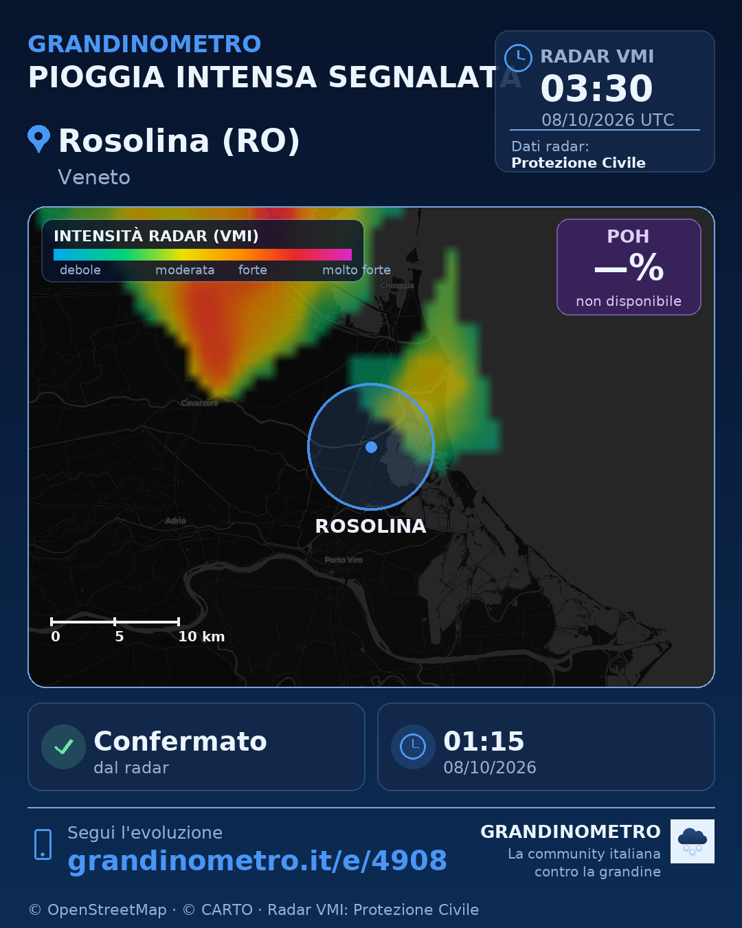 Mappa dell'evento: pioggia intensa a Rosolina (RO)