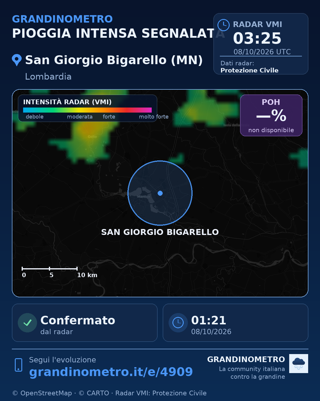 Mappa dell'evento: pioggia intensa a San Giorgio Bigarello (MN)