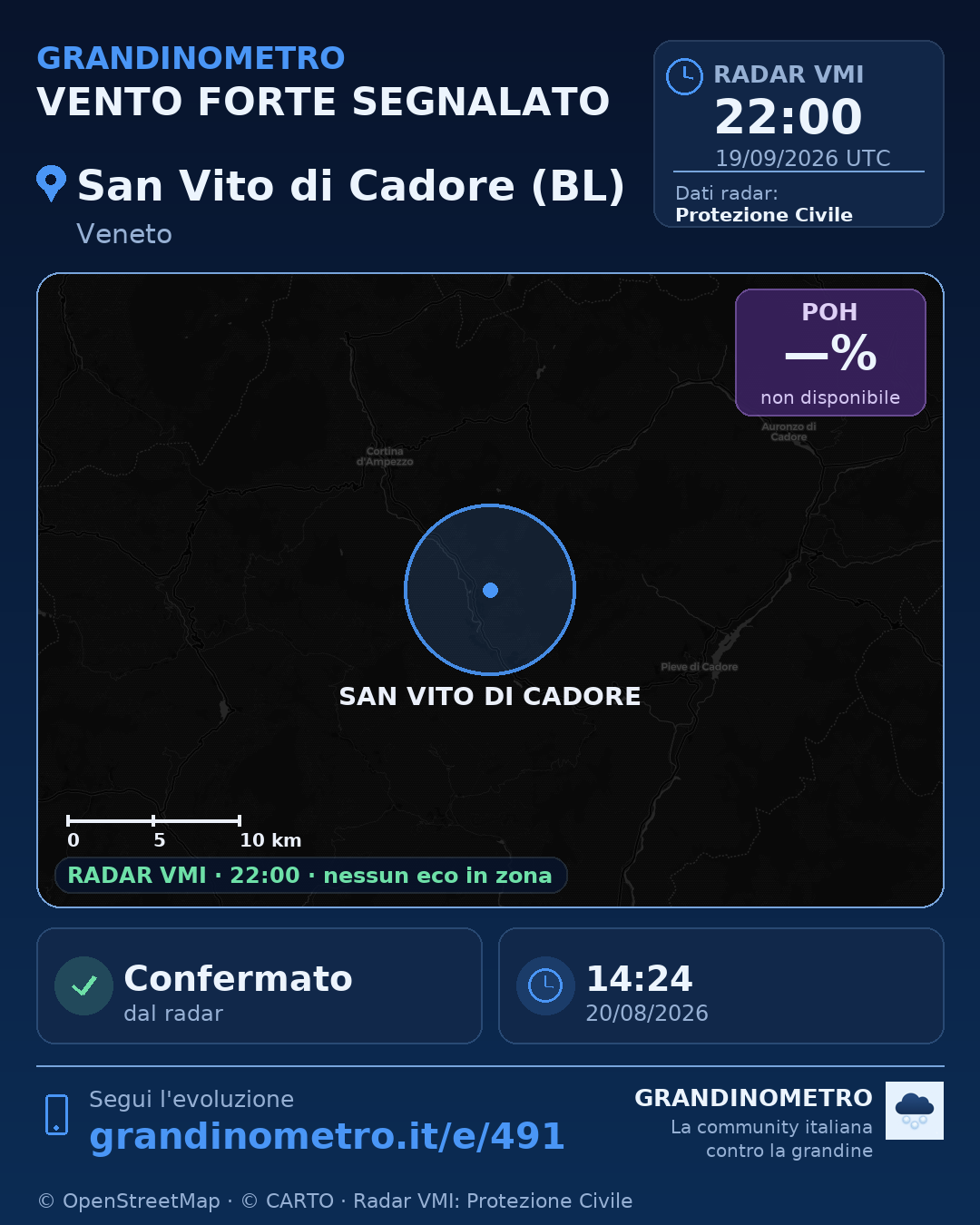 Mappa dell'evento: vento forte a San Vito di Cadore (BL)
