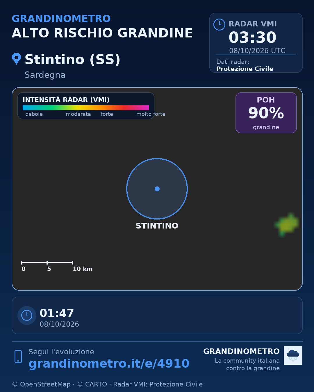 Mappa dell'evento: grandine a Stintino (SS)