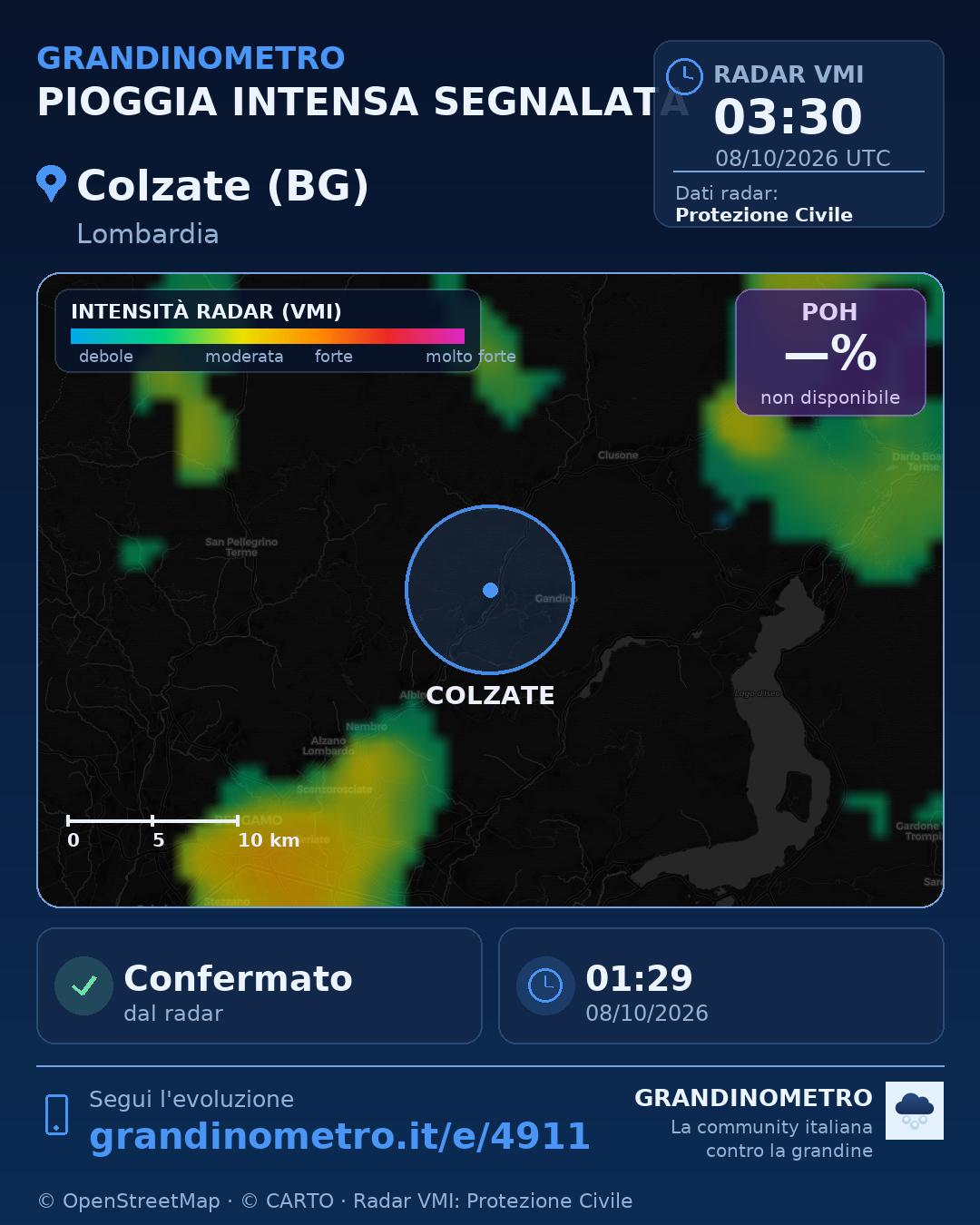Mappa dell'evento: pioggia intensa a Colzate (BG)