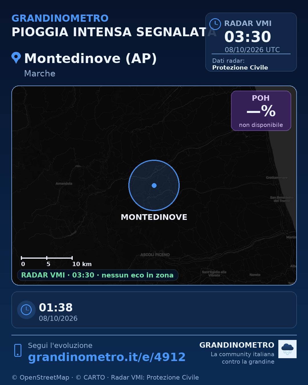 Mappa dell'evento: pioggia intensa a Montedinove (AP)