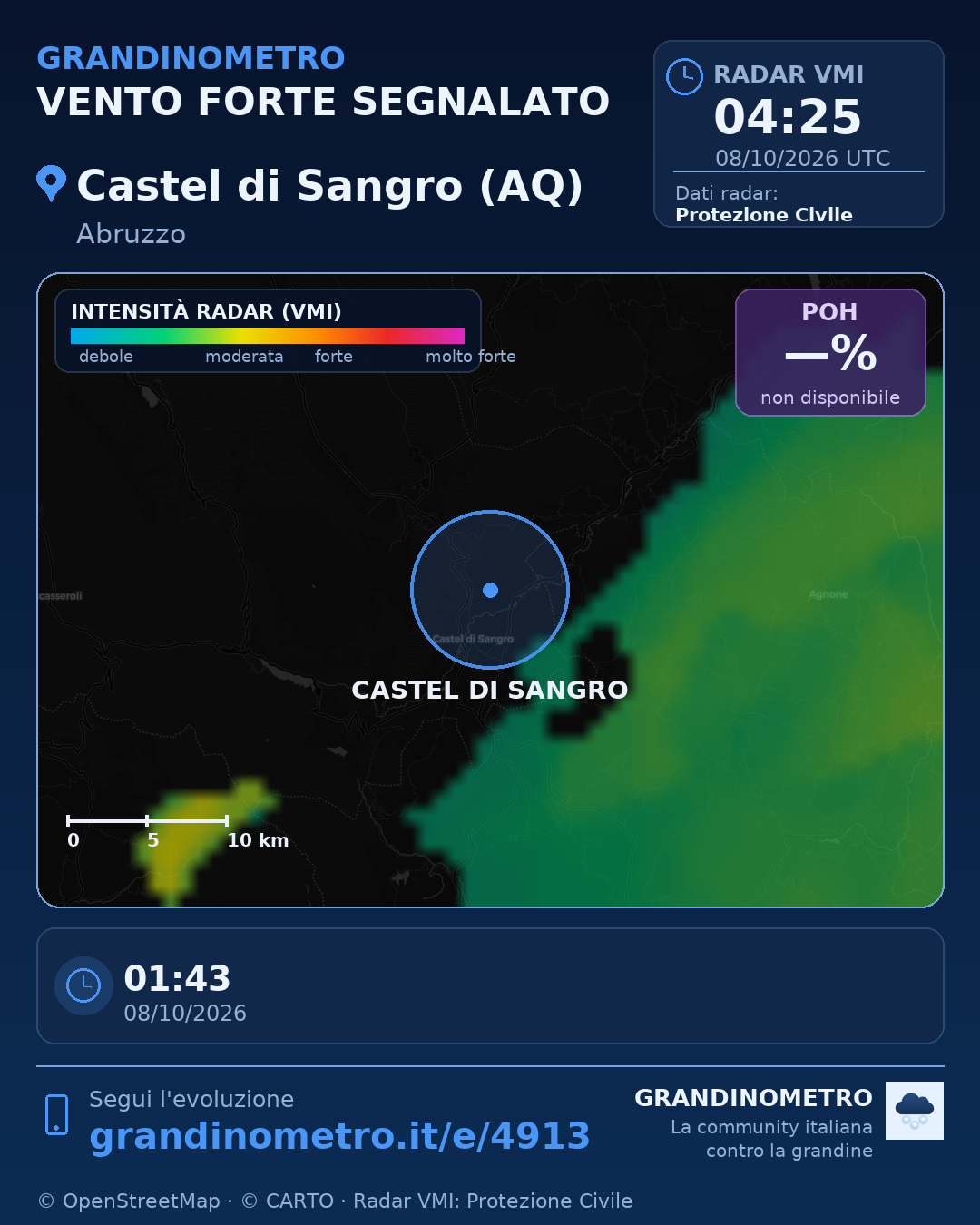 Mappa dell'evento: vento forte a Castel di Sangro (AQ)