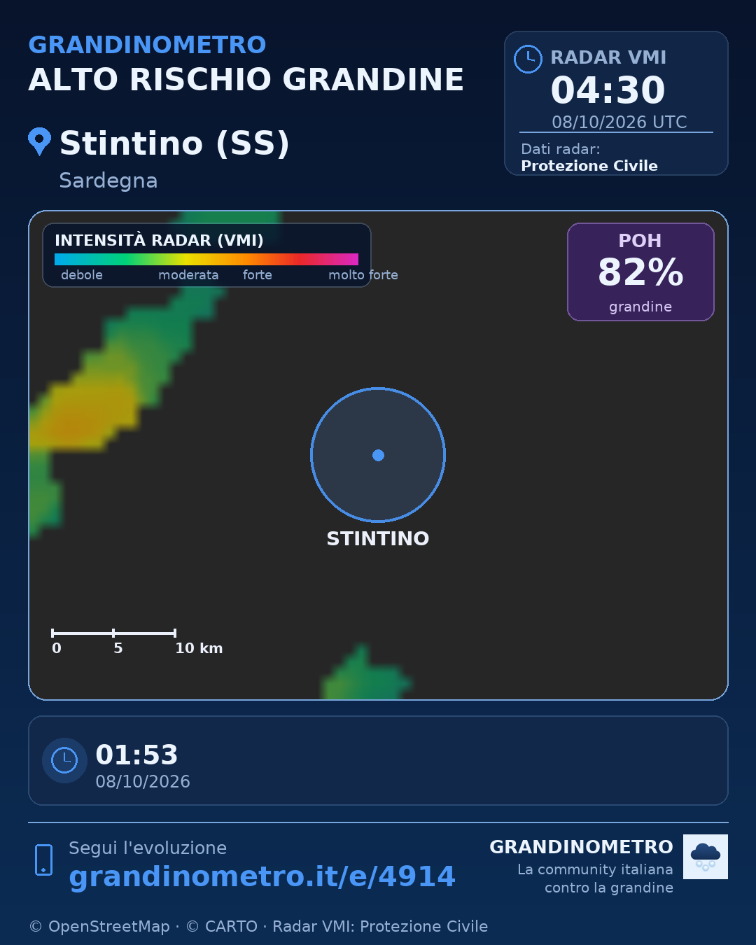 Mappa dell'evento: grandine a Stintino (SS)