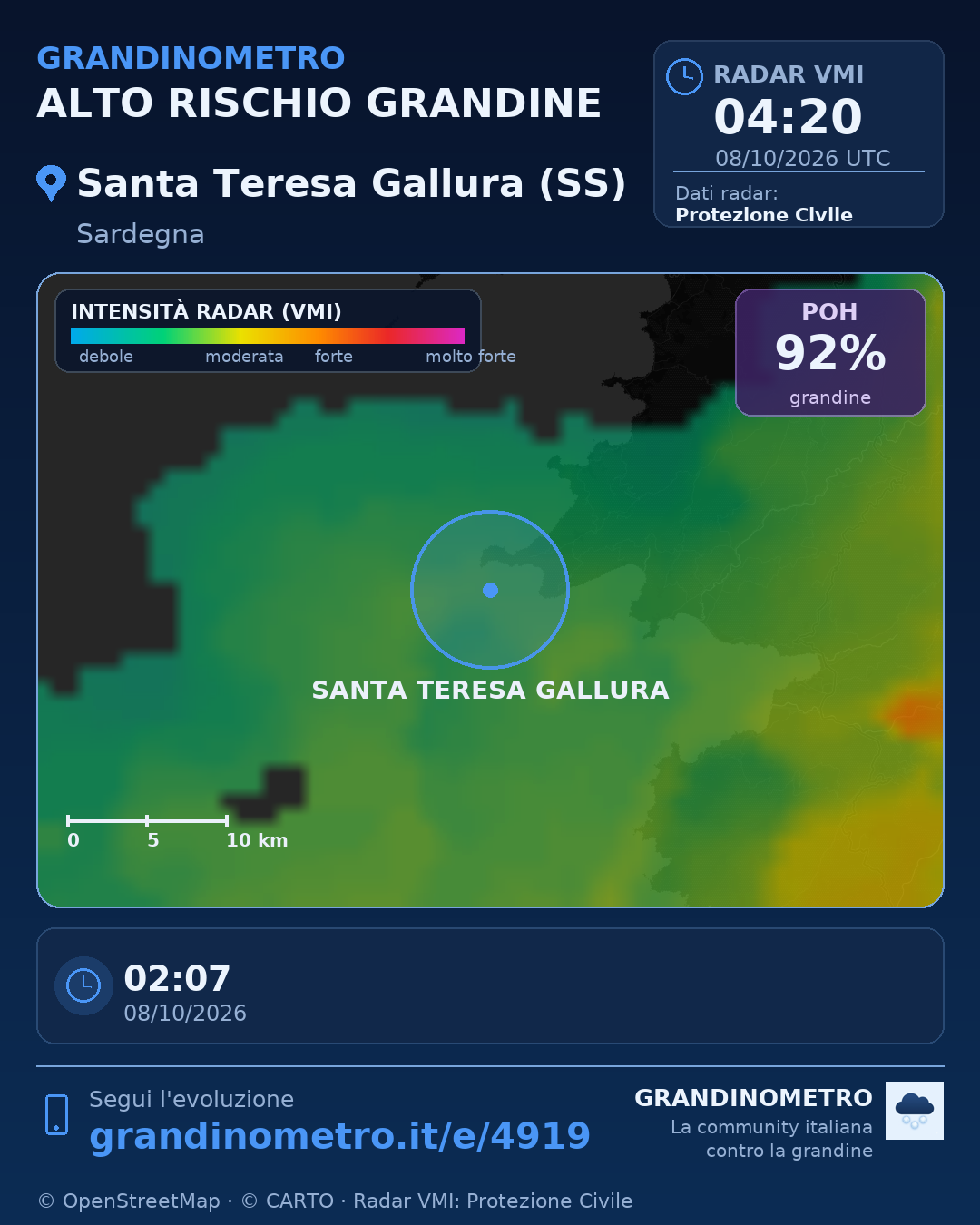 Mappa dell'evento: grandine a Santa Teresa Gallura (SS)