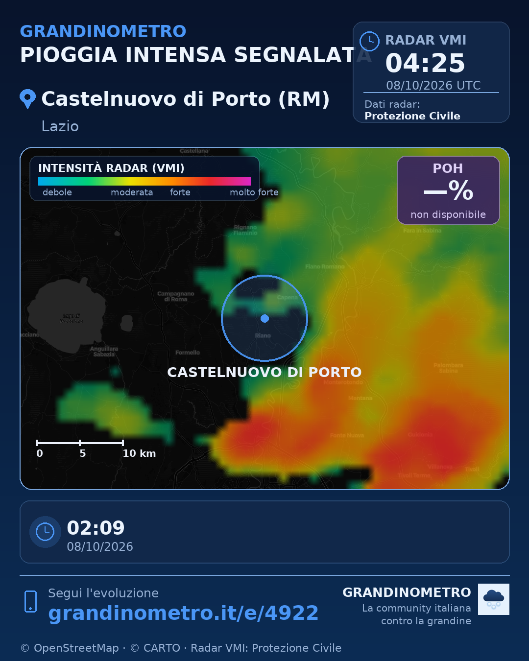Mappa dell'evento: pioggia intensa a Castelnuovo di Porto (RM)