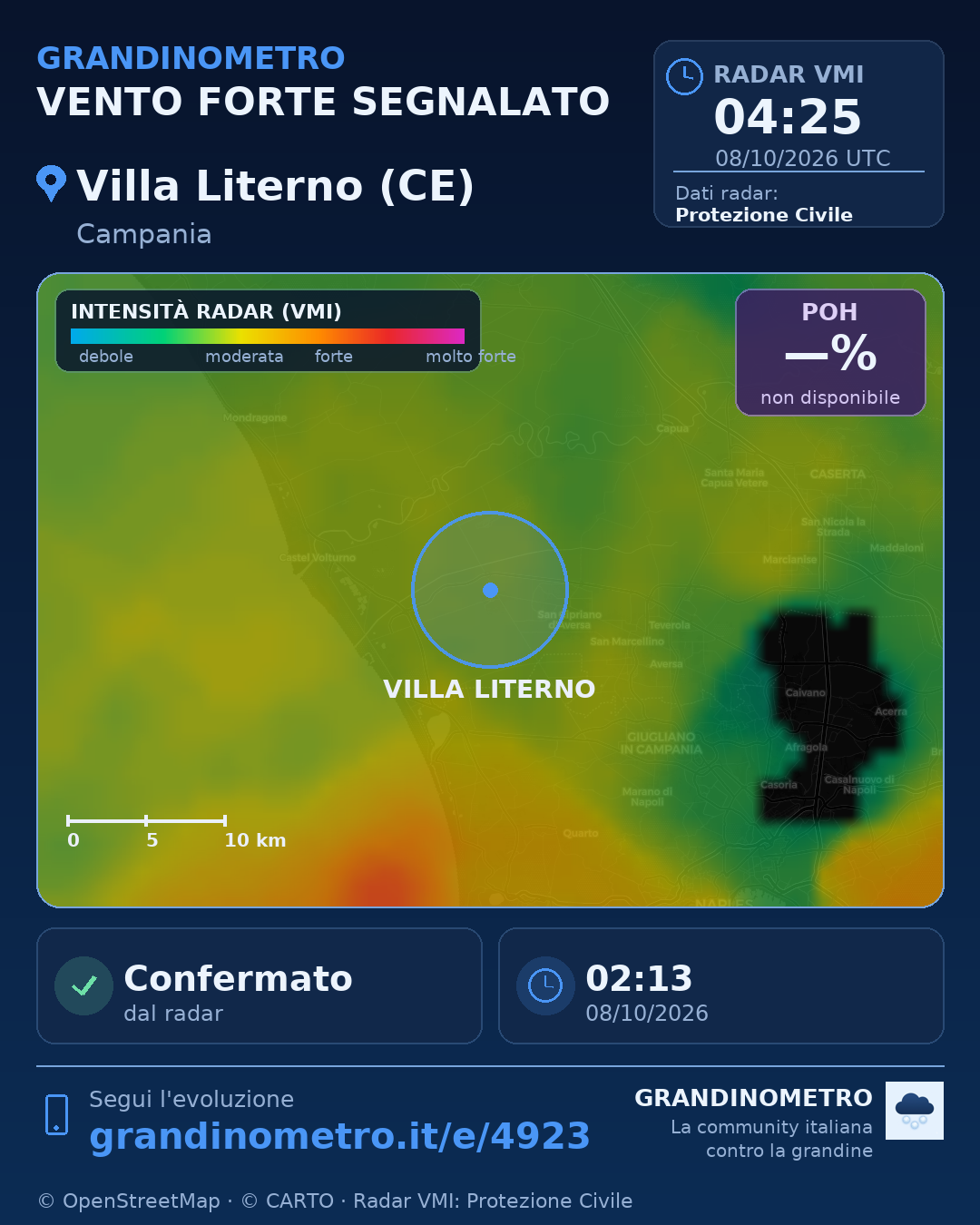 Mappa dell'evento: vento forte a Villa Literno (CE)