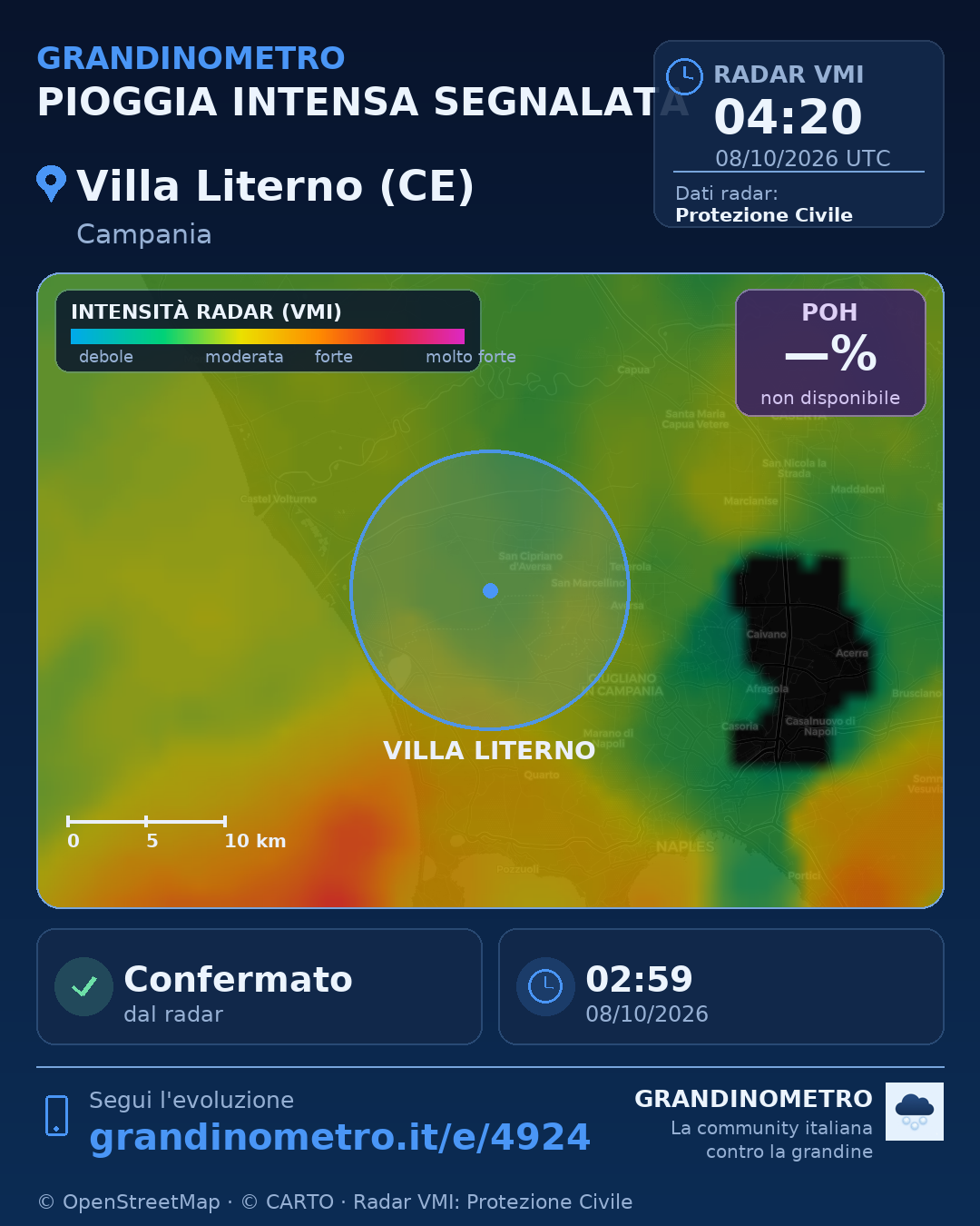 Mappa dell'evento: pioggia intensa a Villa Literno (CE)