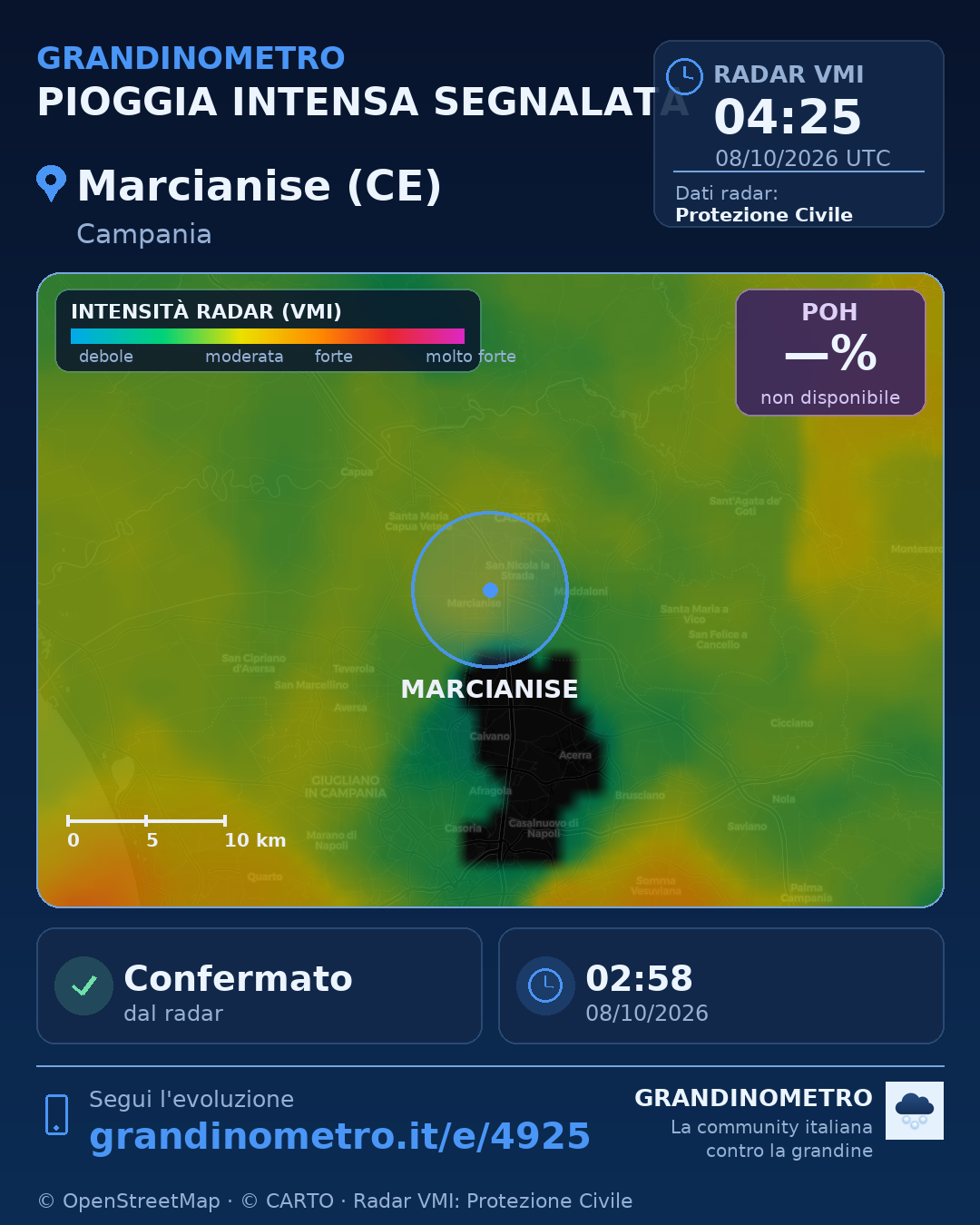 Mappa dell'evento: pioggia intensa a Marcianise (CE)