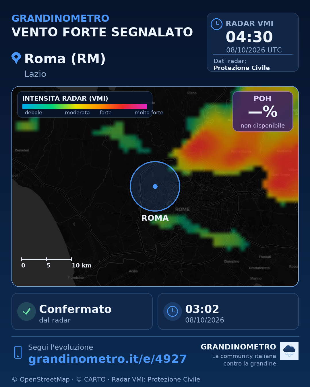 Mappa dell'evento: vento forte a Roma (RM)