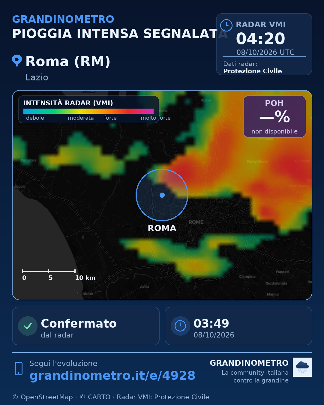 Mappa dell'evento: pioggia intensa a Roma (RM)