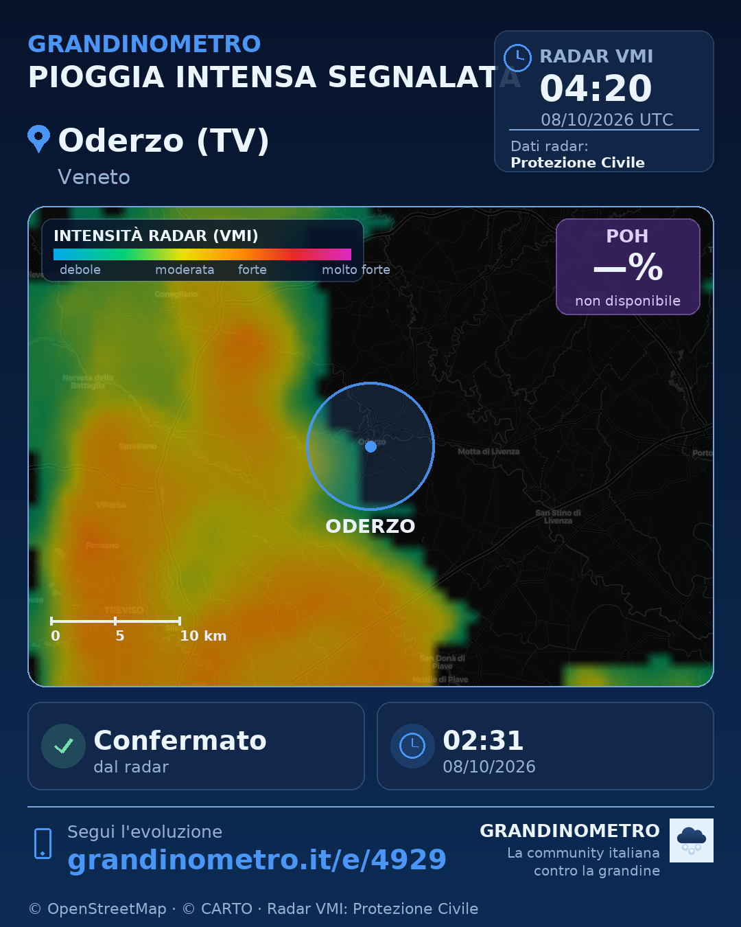 Mappa dell'evento: pioggia intensa a Oderzo (TV)
