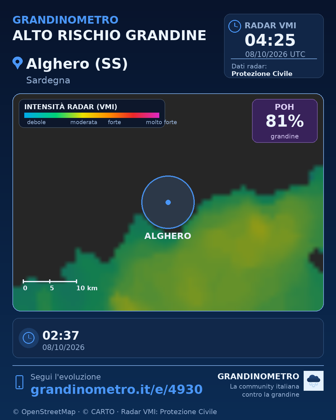 Mappa dell'evento: grandine ad Alghero (SS)