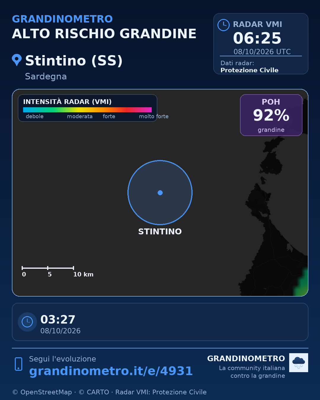 Mappa dell'evento: grandine a Stintino (SS)
