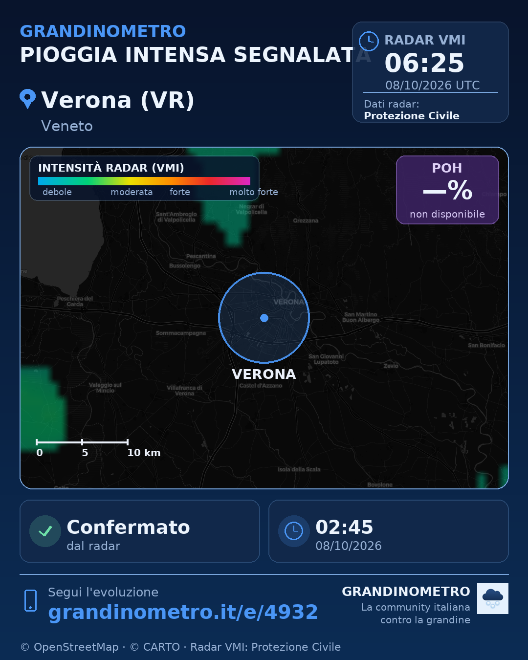 Mappa dell'evento: pioggia intensa a Verona (VR)
