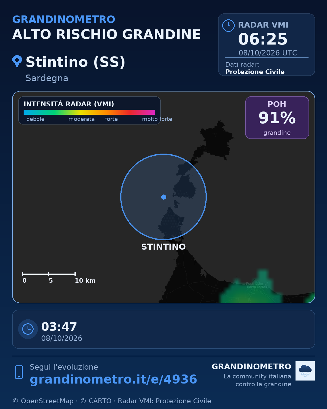 Mappa dell'evento: grandine a Stintino (SS)